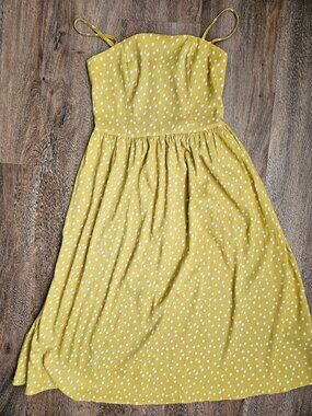 Yellow polka dot midi women's Good Threads dress sz XS adjustable straps summer